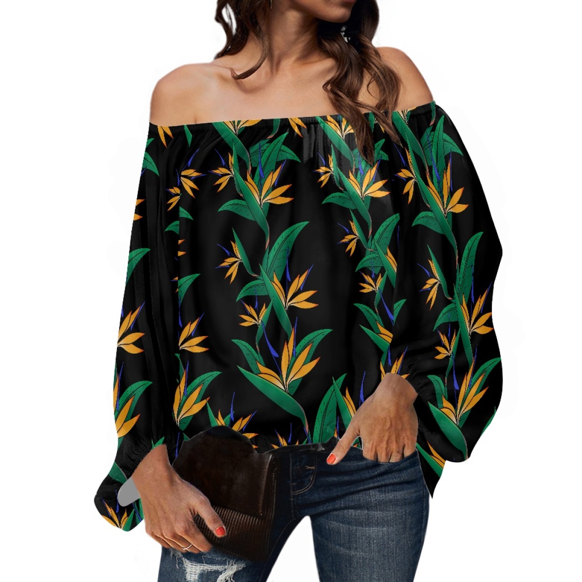 폴리네시아 부족 의상 사모아 타파 토난 프린트 롱 퍼프 - Blouse Off Shoulder 리뷰 및 가격