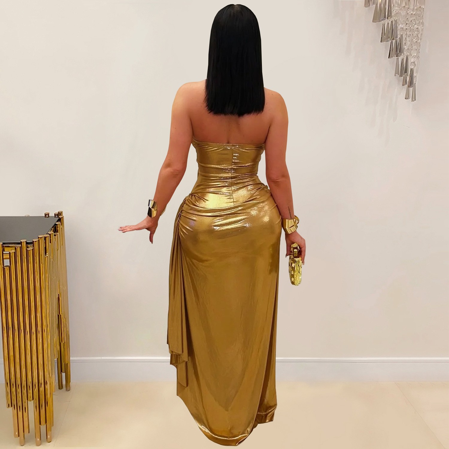 웨딩 게스트 드레스 이브닝 홀터넥 민소매 드레스 메탈릭 - Maxi Dress Halter 리뷰 및 가격