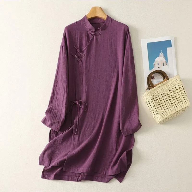 여성용 중국풍 개구리 단추 리넨 튜닉 드레스 스탠드 칼 - Linen Dress Wrap 리뷰 및 가격