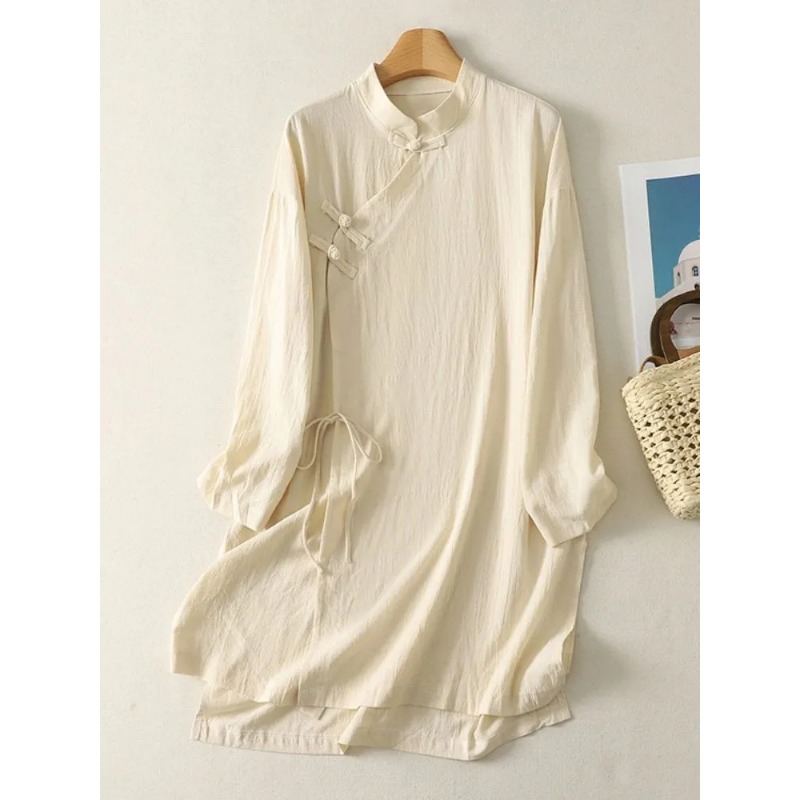 여성용 중국풍 개구리 단추 리넨 튜닉 드레스 스탠드 칼 - Linen Dress Wrap 리뷰 및 가격