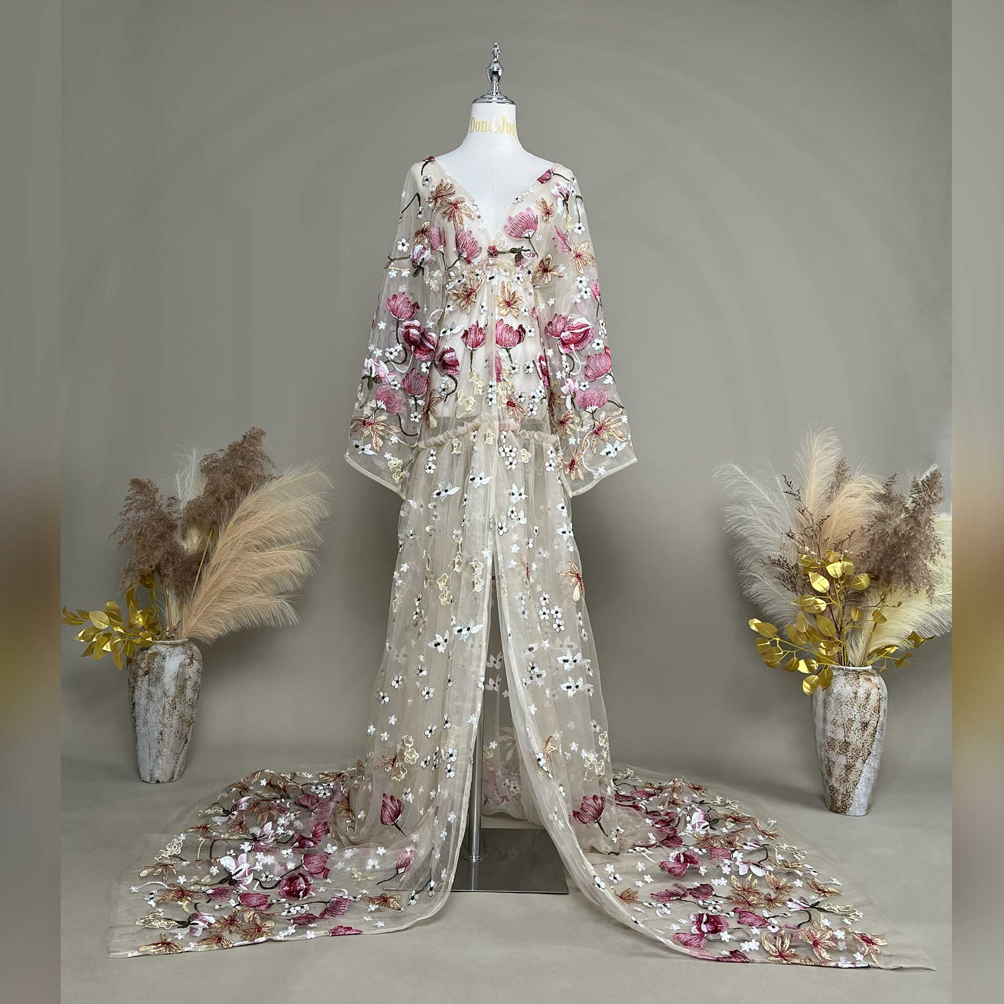 Don&Judy 나비 아플리케와 벨 슬리브 시스루 자수 - Kimono Sheer Floral 리뷰 및 가격