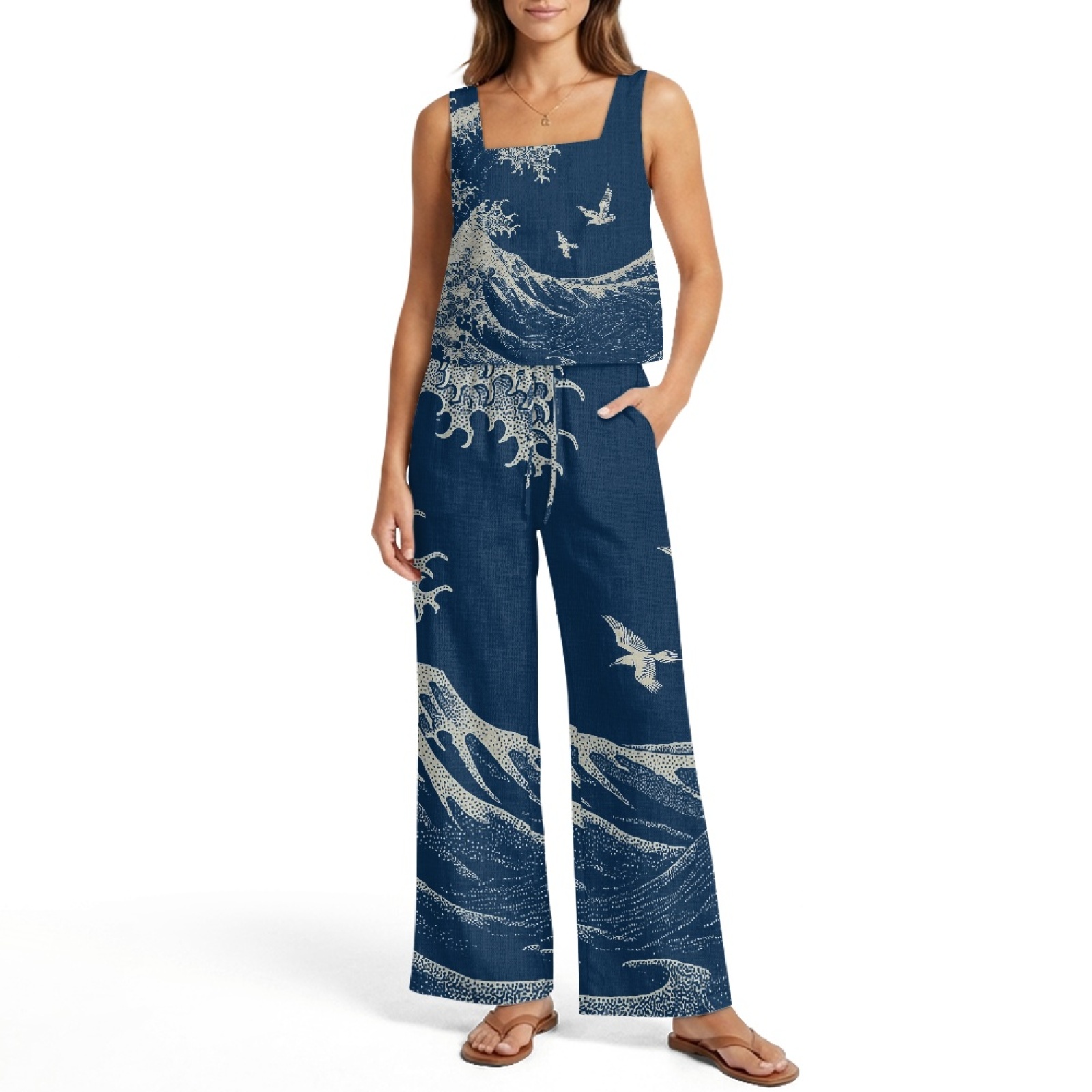 INSTANTARTS 여성용 리넨 조끼 세트 여성용 와 - Linen Pant Wide 리뷰 및 가격