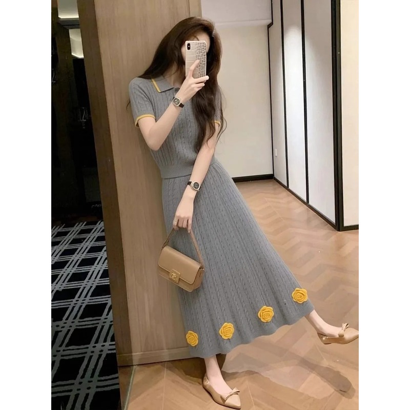 여성용 플로럴 니트 투피스 세트 폴로넥 탑과 미디 스커 - Midi Skirt Floral 리뷰 및 가격