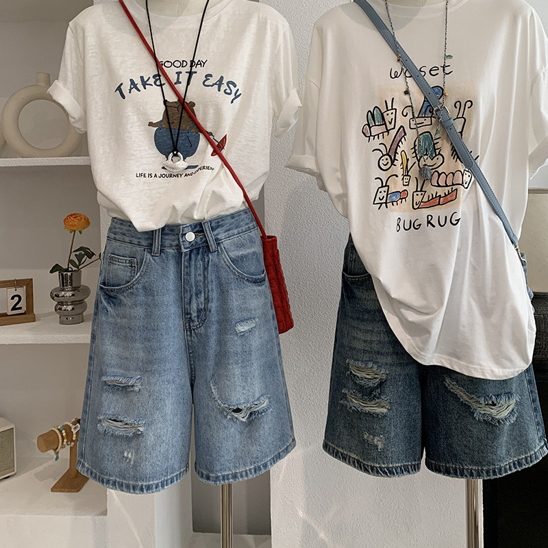 데님 반바지 여성 청바지 빈티지 스트레이트 팬츠 루즈핏 - Shorts Denim Frayed 리뷰 및 가격