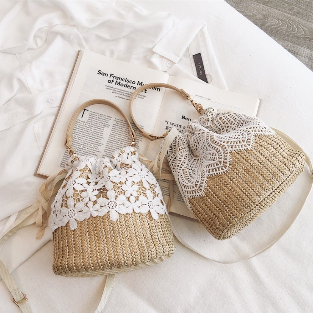 빈티지 레이스 밀짚 숄더백 보헤미안 플라워 위브 토트백 - Tote Bag Beach 리뷰 및 가격