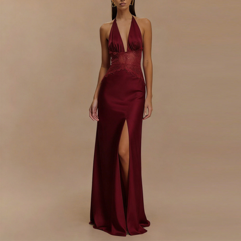 섹시한 백리스 홀터 맥시 드레스 핑크 새틴 레이스 하이 - Maxi Dress Halter 리뷰 및 가격