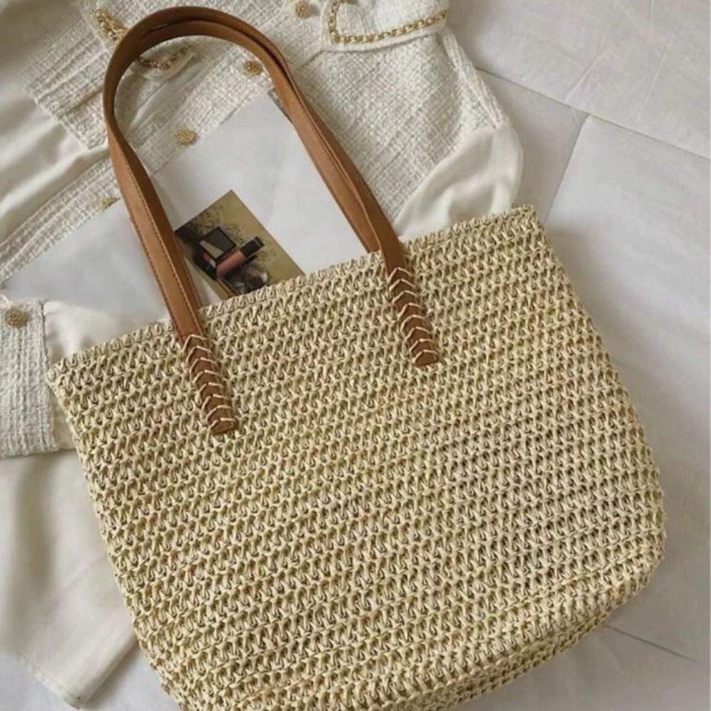 귀여운 단색 직조 밀짚 토트백 사각형 위빙 비치 핸드백 - Tote Bag Beach 리뷰 및 가격