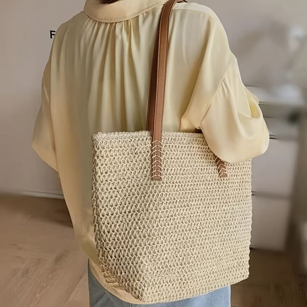 귀여운 단색 직조 밀짚 토트백 사각형 위빙 비치 핸드백 - Tote Bag Beach 리뷰 및 가격