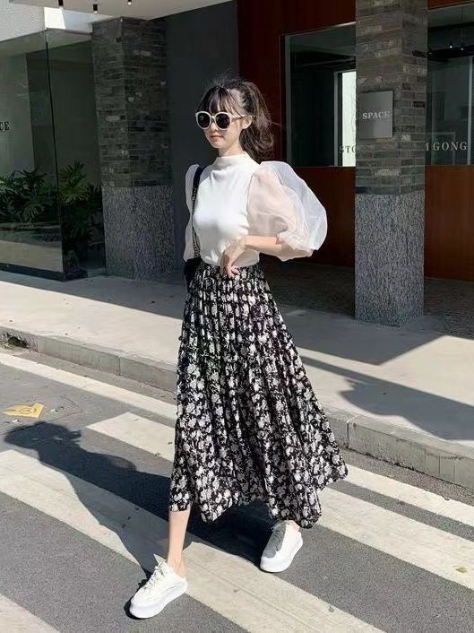플로럴 프린트 A라인 미디 스커트 플러스 사이즈 신축성 - Midi Skirt Floral 리뷰 및 가격